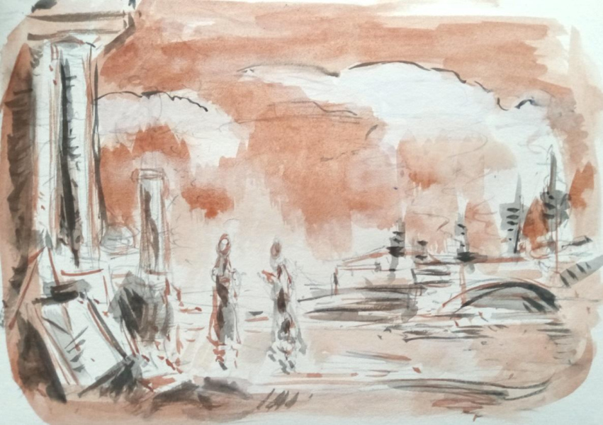 Study for Philosophers2024casein paint and graphite on paper5 x 7 in / 12.70 x 17.78 cm